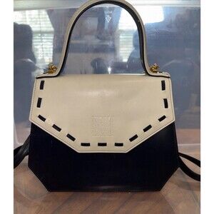 MADRAS Black & White Leather Structured Satchel With Crossbody Strap GUC